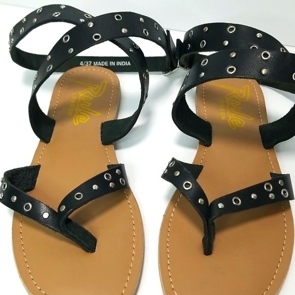 Rule London leather Studded Flat Sandals in Black Size 6 - Picture 7 of 7